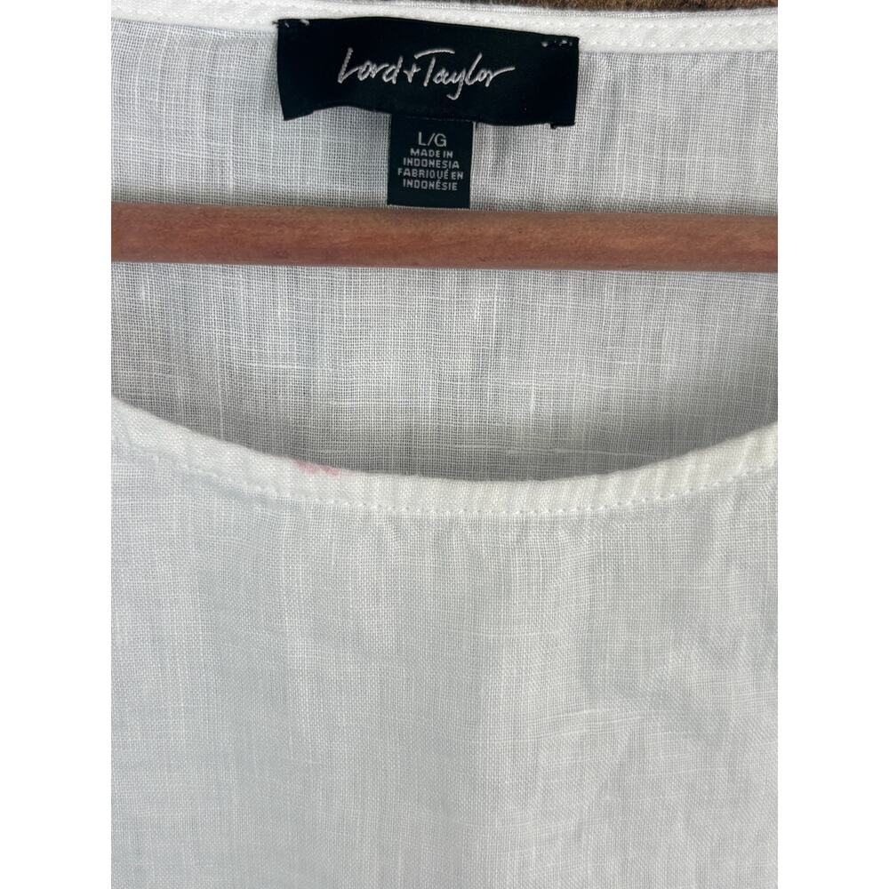 Lord & Taylor Linen Top L White Coastal Prep Capsule Travel Resort - Picture 4 of 4